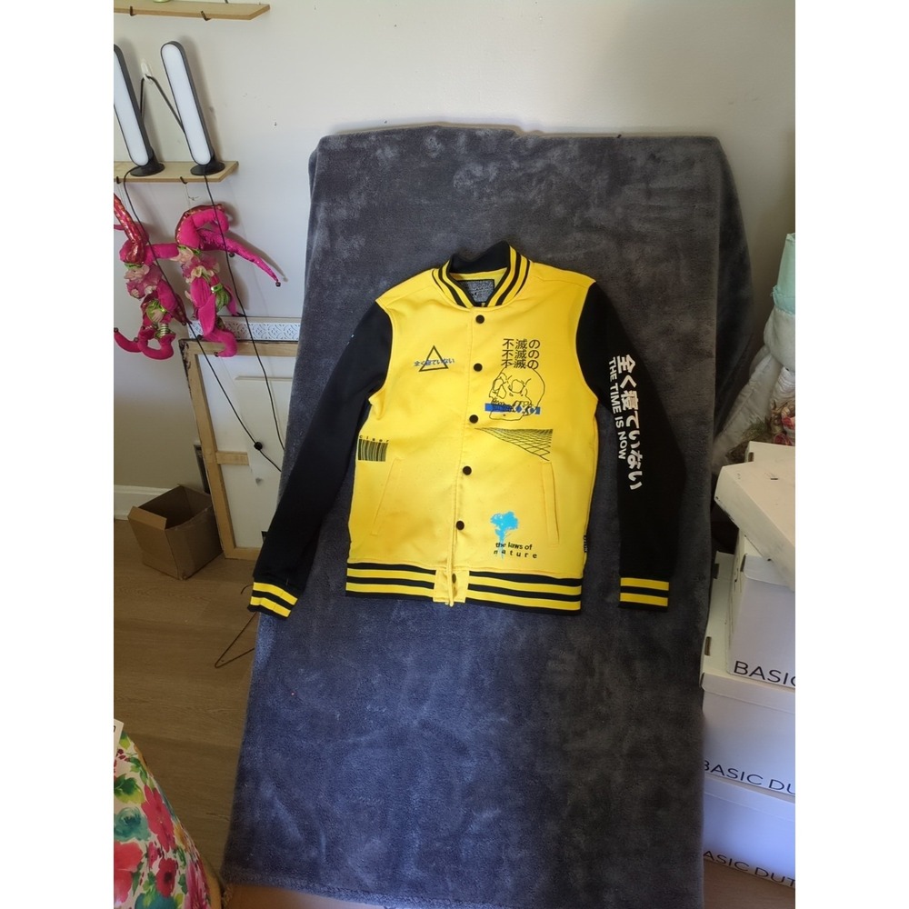 Brooklyn Cloth Varsity Jacket Mens M Yellow Black Skull Japanese Streetwear
